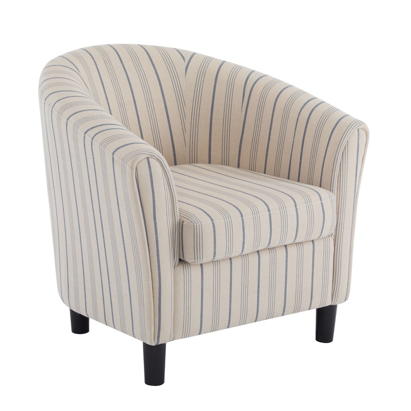 Modern Barrel Fabric Striped Barrel Chair With Channel Stitching – Beige / Blue Stripe