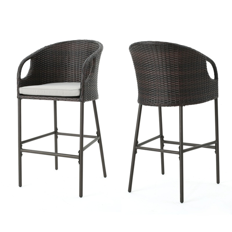 Outdoor 31 Rattan Barstools With Waterproof Cushions (Set of 2) – Multi Brown