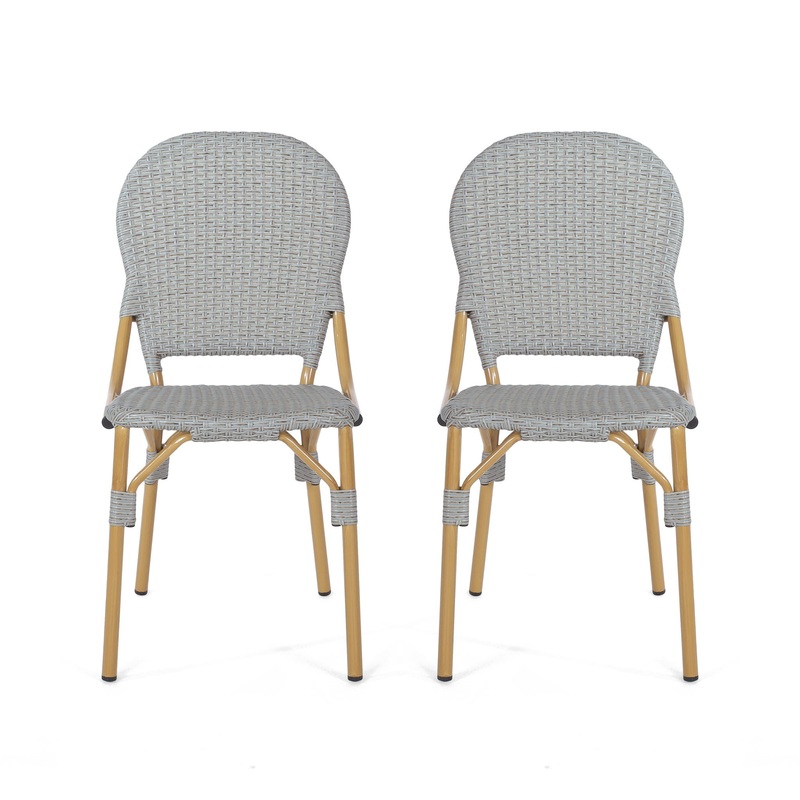 Outdoor Rattan And Aluminum Armless French Bistro Chairs (Set of 2) – Dark Gray