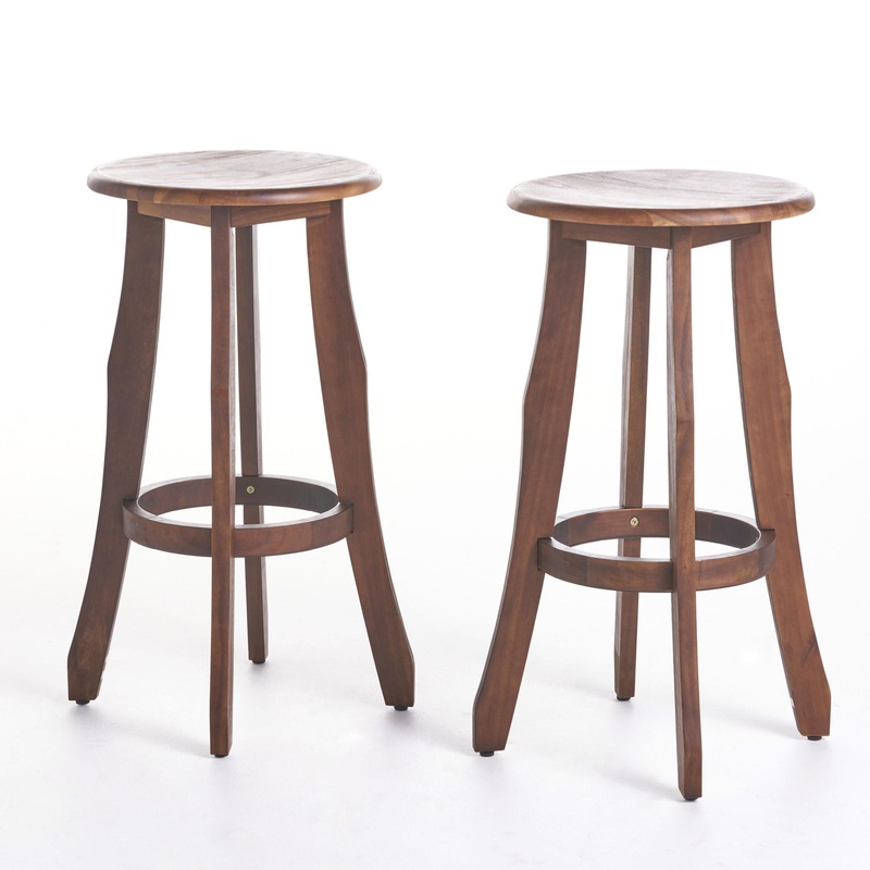 Primrose – Outdoor Acacia Wood Barstools With Foot Rest, (Set of 2) – Dark Brown
