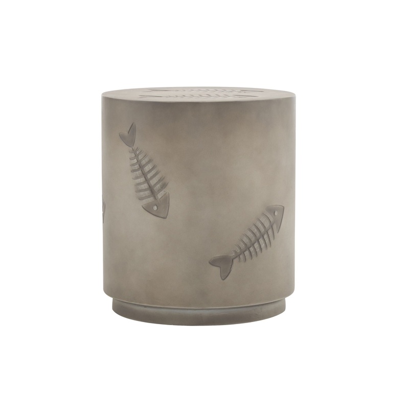 Rustic Magnesium Oxide Side Table With Fish Pattern Design – Gray