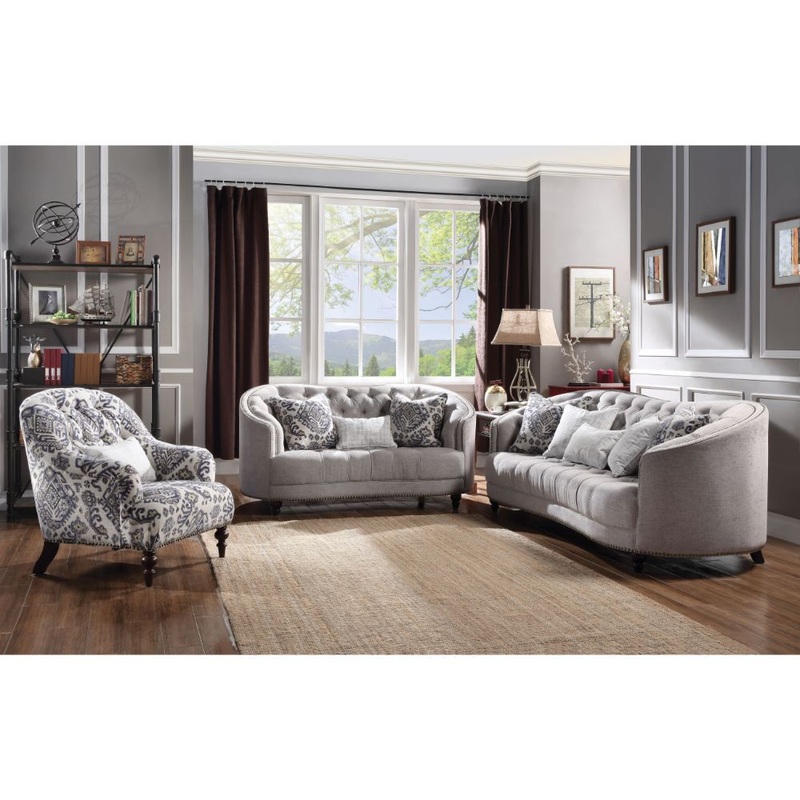 Saira – Loveseat With 3 Pillows – Light Gray Fabric
