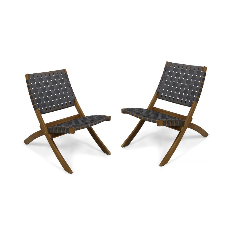 Solidago – Outdoor And Strapping Belt Folding Chairs, (Set of 2) – Black / Brown