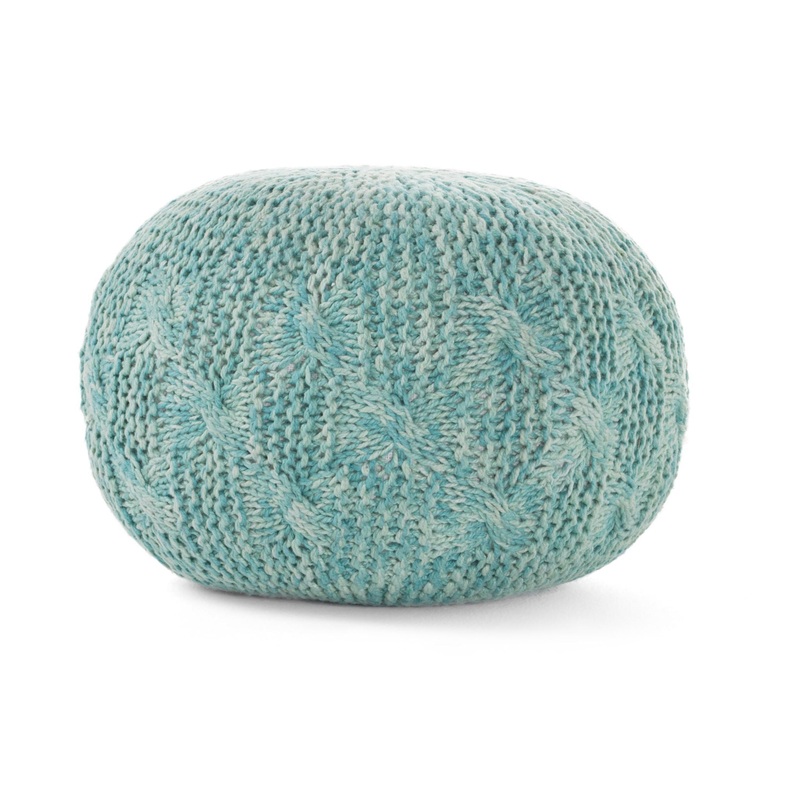 Deon – Knitted Pet Yarn Round Pouf With Classic Cable Knit Design – Aqua