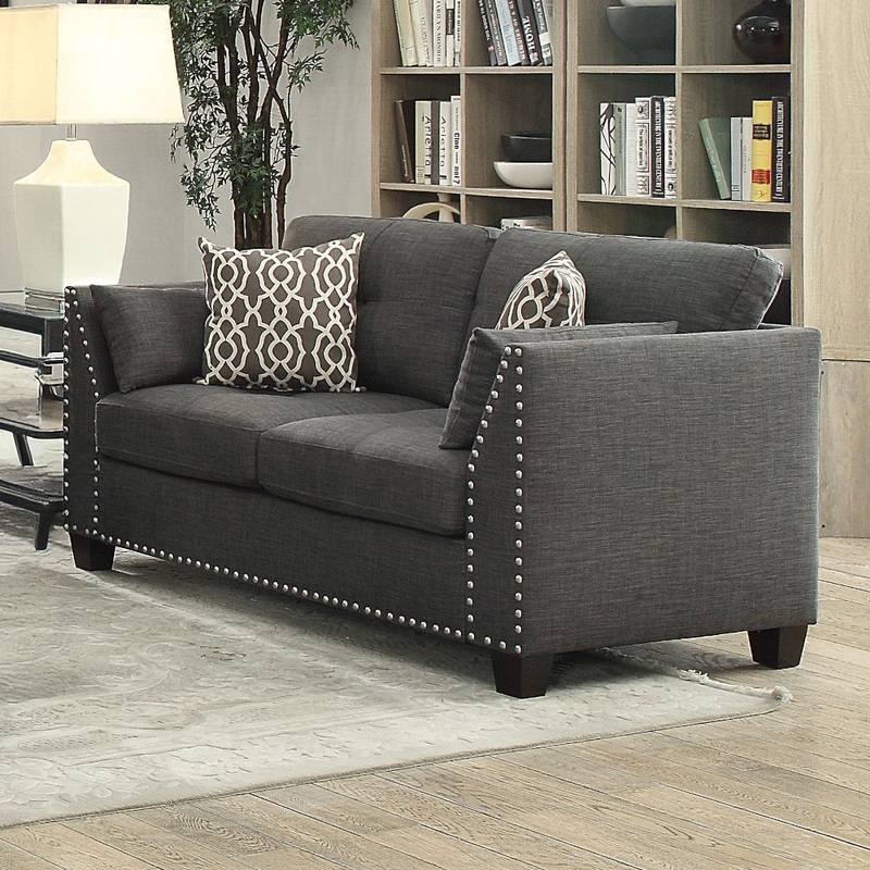 Laurissa – Loveseat With 4 Pillows – Light Charcoal Linen