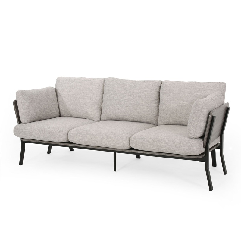 Mid Century Modern 3 Seater Sofa With Pillow Cushions – Light Gray