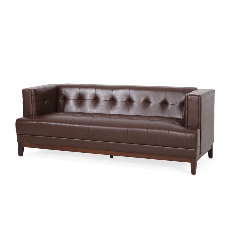 Mid Century Modern 3 Seater Sofa With Tufted Stitching – Dark Brown