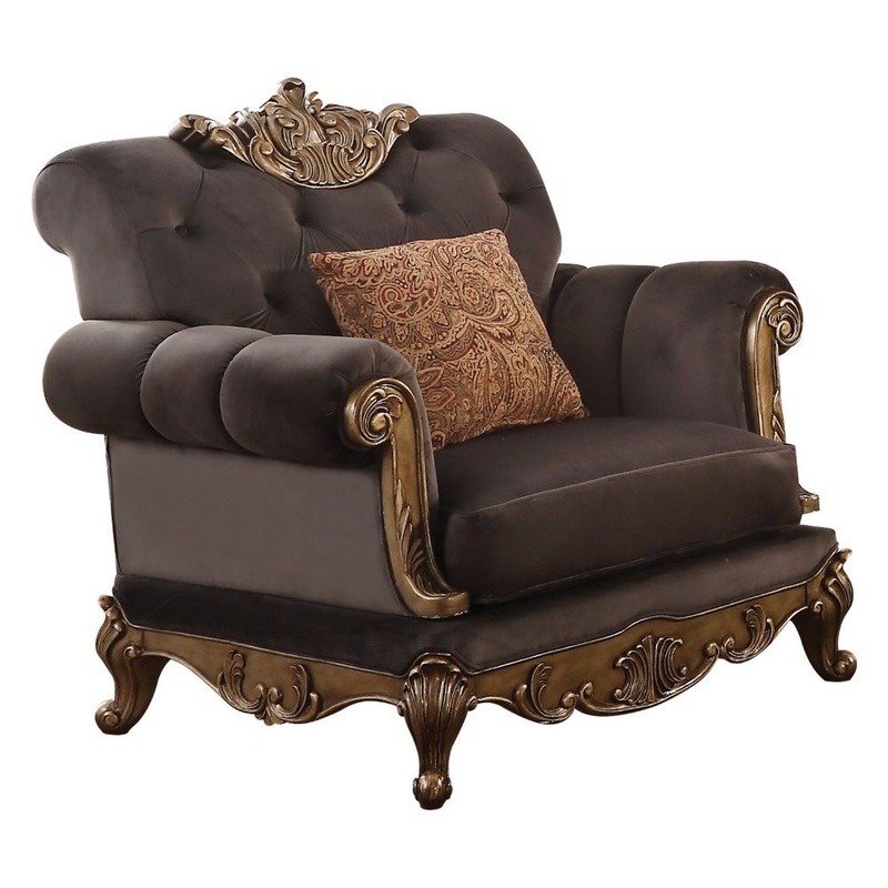 Orianne – Chair – Charcoal Fabric & Antique Gold
