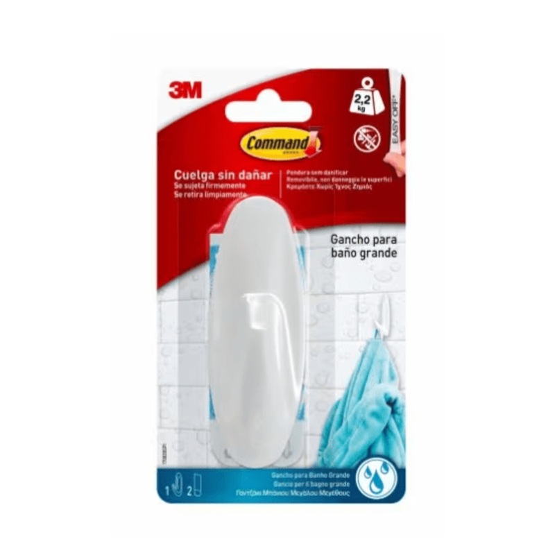 OVAL WHITE ADHESIVE HOOK FOR COMMAND BATHROOM LARGE 2.3 KG