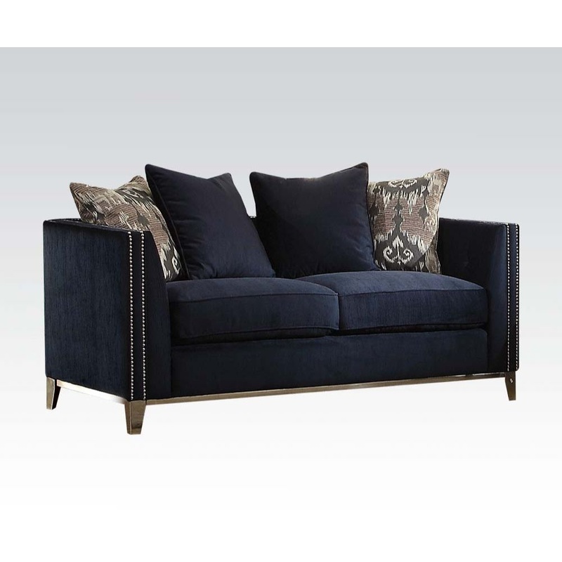 Phaedra – Loveseat With 4 Pillows – Blue Fabric