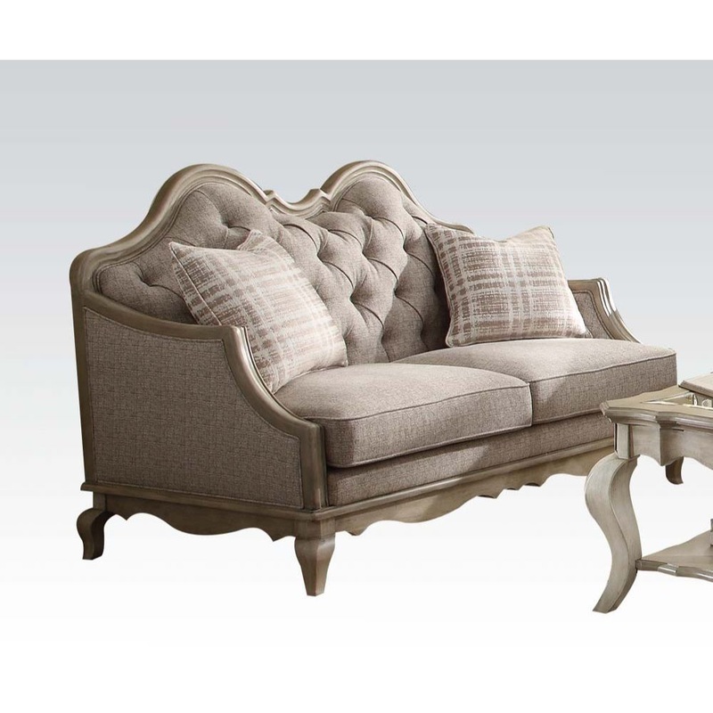 Chelmsford – Loveseat With 2 Pillows – Beige Fabric & Antique Taupe
