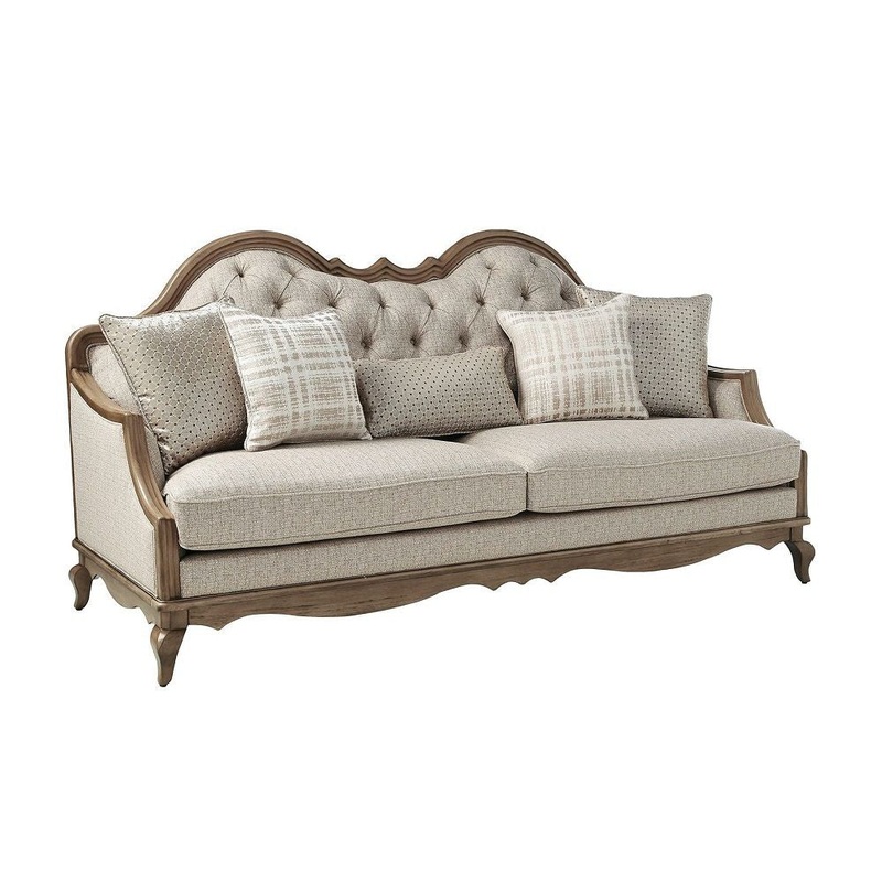 Chelmsford – Sofa With 5 Pillows – Beige Fabric & Antique Taupe