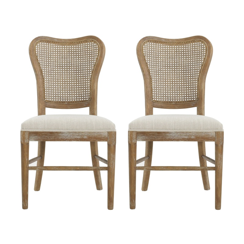 Classic Retro Dining Chair (Set of 2) With Rattan Backrest – Dark Brown / Beige