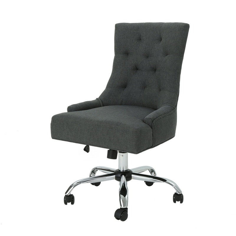 Glory Diamond Tufted Upholstered Office Chair With Rolling Casters And Sloped Arms – Dark Gray / Chrome