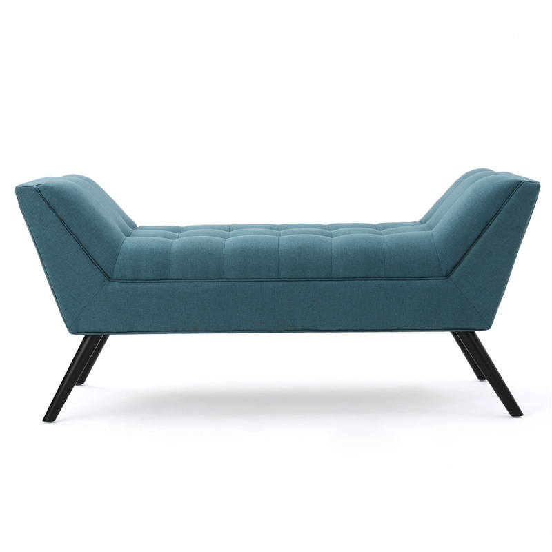 Modern Fabric Bench With Padded Seat And Wide U Shape Design – Teal