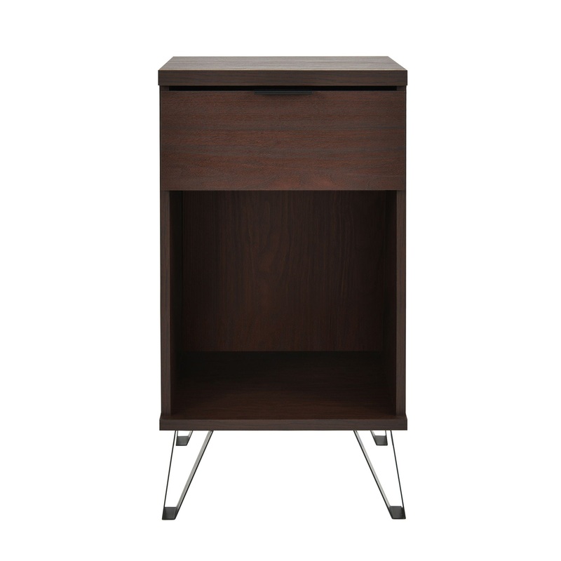 Modern Industrial Tall End Table With Drawer And Shelf – Walnut