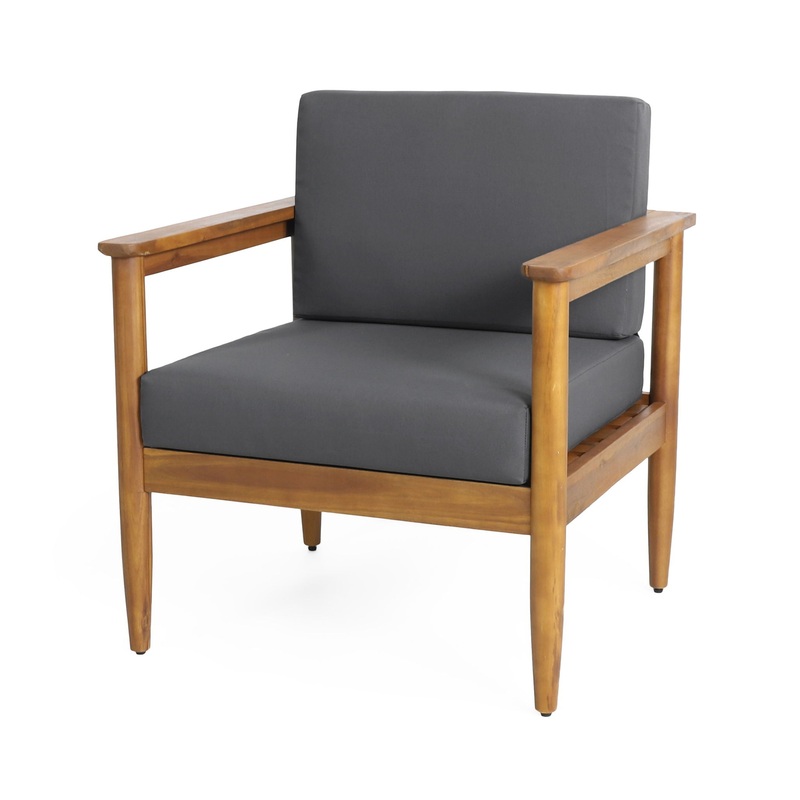 Outdoor Club Chair, Patio Chair With Teak Acacia Wood Frame – Dark Gray