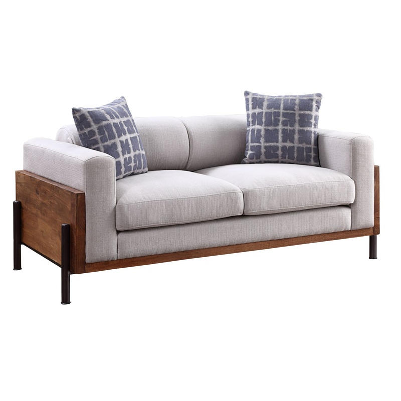 Pelton – Loveseat With 2 Pillows – Fabric & Walnut