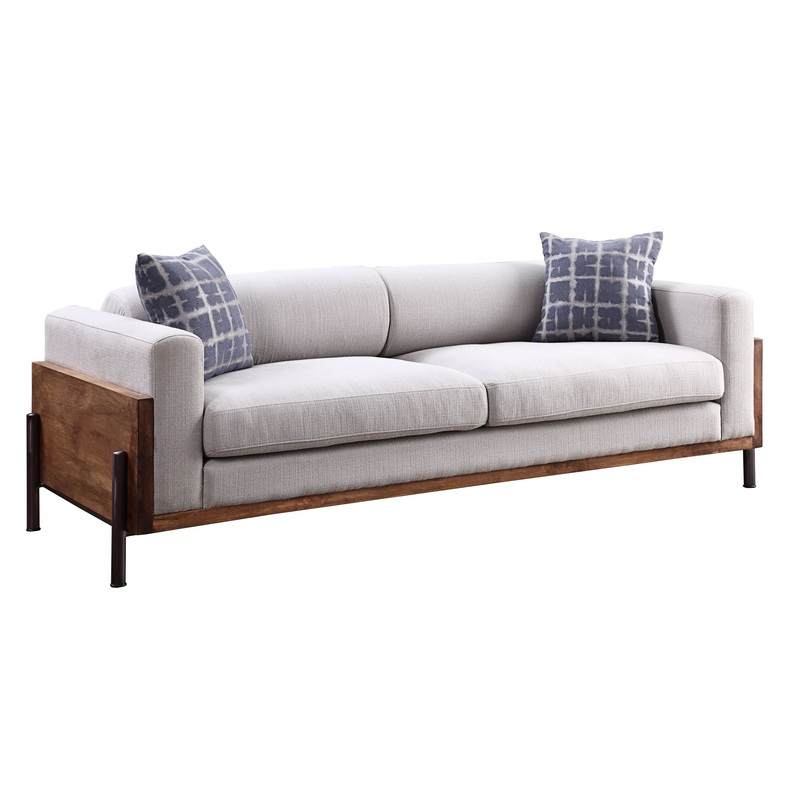 Pelton – Sofa With 2 Pillows – Fabric & Walnut