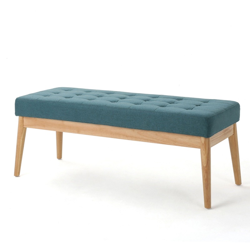 Vibratory – Button Tufted Upholstered Ottoman With Splayed Wooden Legs – Teal / Natural