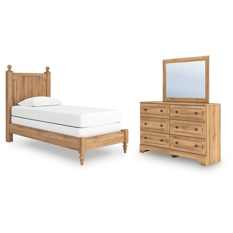 Aleaport Twin Panel Bed with Mirrored Dresser