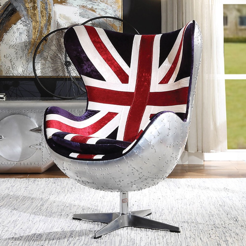 Brancaster – British Flag Accent Chair With Swivel – Pattern Fabric & Aluminum
