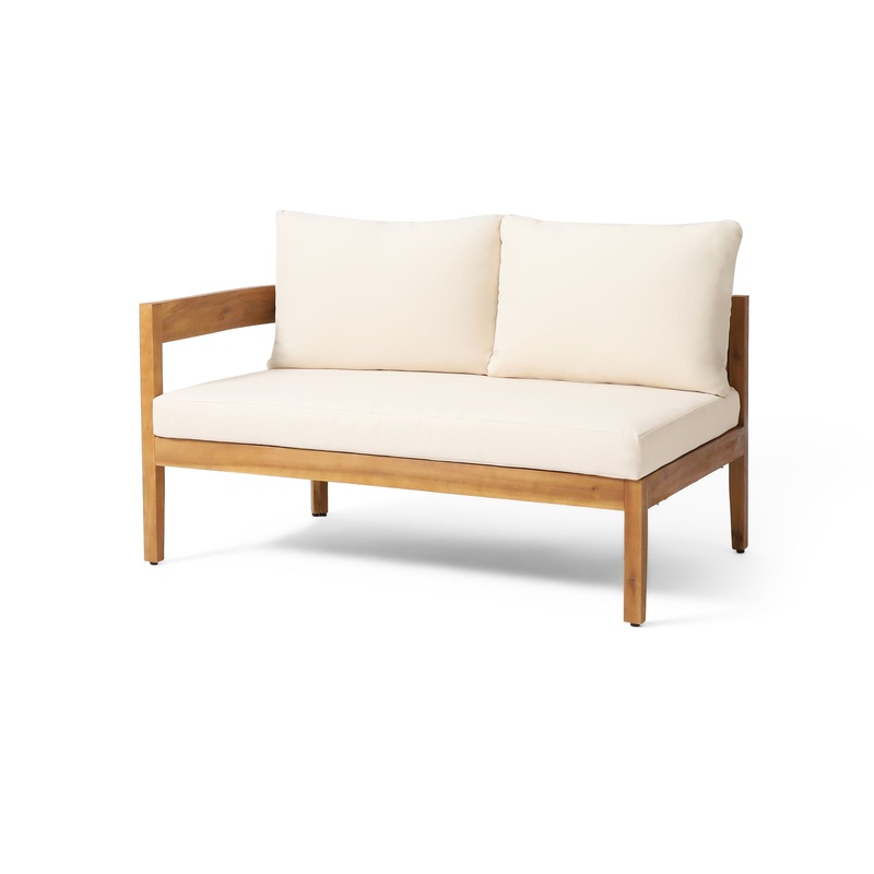Brooklyn – Sofa Set Rounded Tuxedo Design – Teak / Beige
