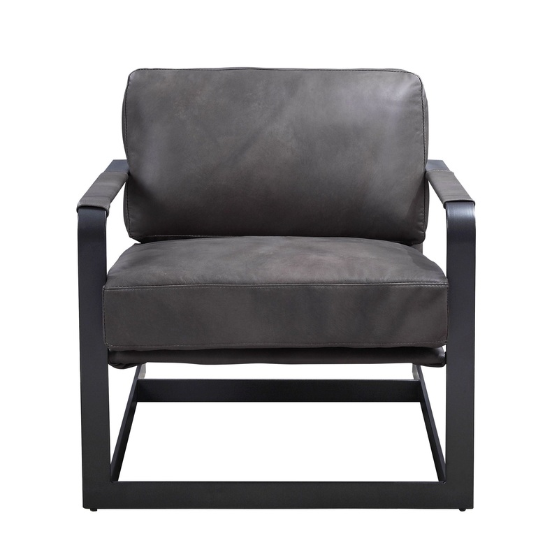 Locnos – Accent Chair – Gray Top Grain Leather & Black
