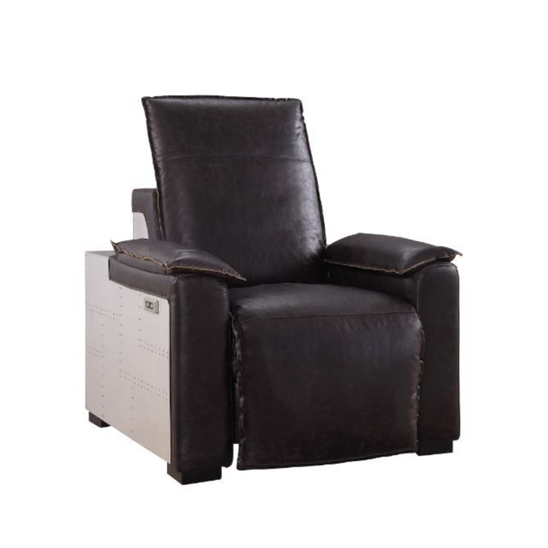 Misezon – Power Motion Recliner – Dark Top Grain Brown Leather & Aluminum