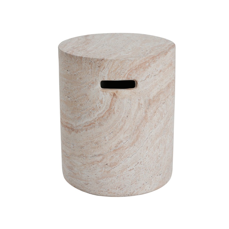 Modern Concrete Side Table With Travertine, Indoor / Outdoor Use – Beige