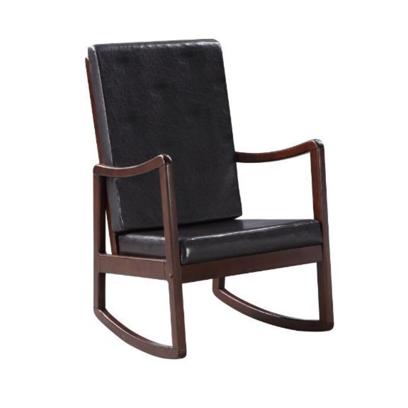 Raina – Rocking Chair – Dark Brown Synthetic Leather & Espresso