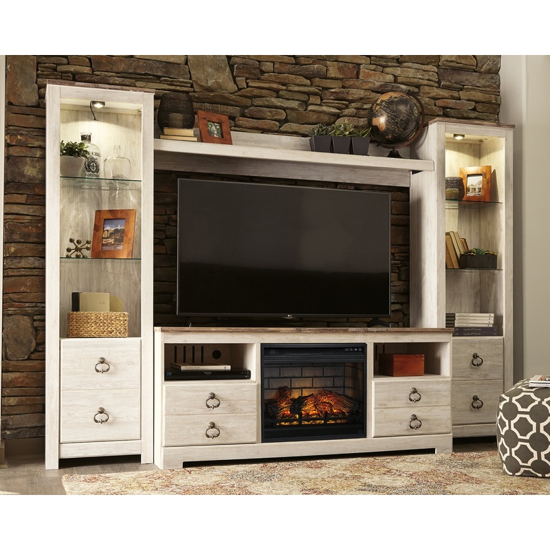 Willowton 4-Piece Entertainment Center with Electric Fireplace