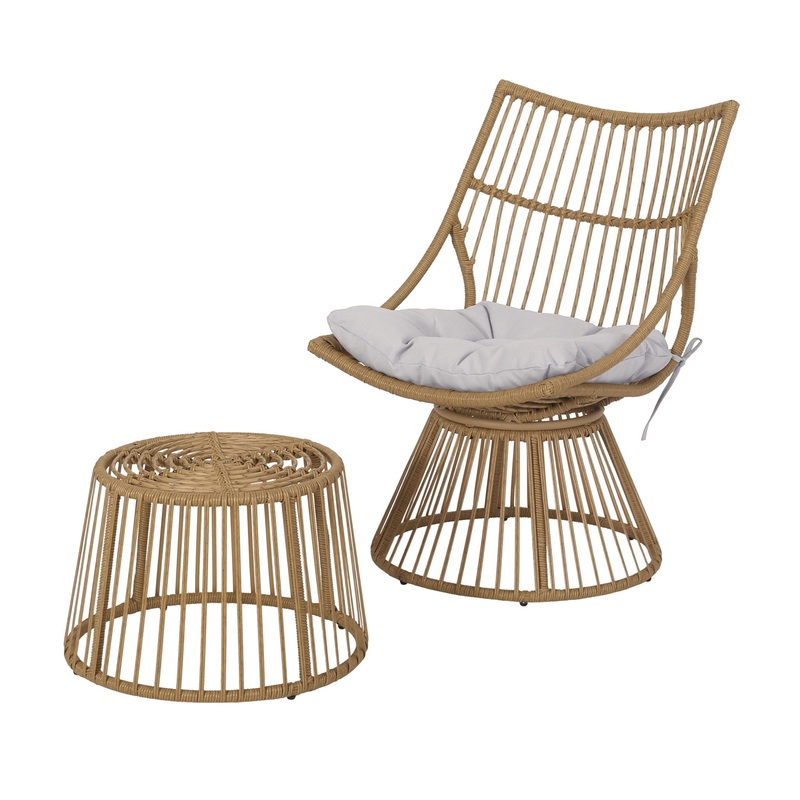2 Piece Rattan Patio Set With Club Chair And Side Table – Beige / Light Brown