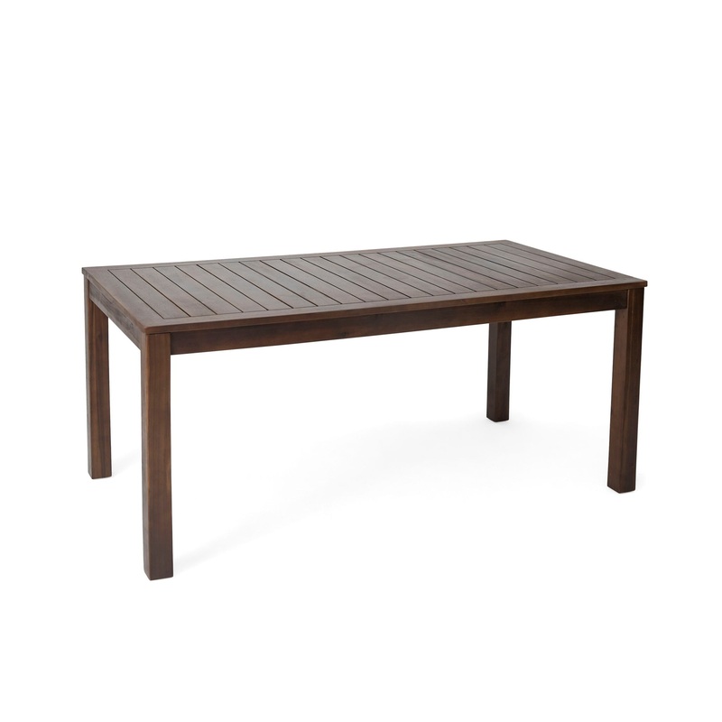 Acacia Wood Outdoor Dining Table With Slatted Top – Dark Brown