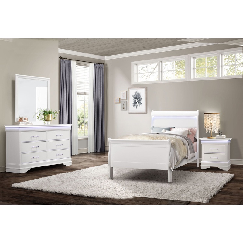 Charlie – 4 Piece Twin Bedroom Set (Twin Bed, Dresser, Mirror And Nightstand) – White