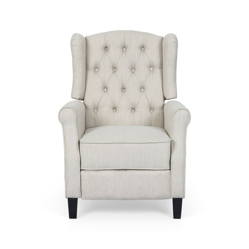 Contemporary Tufted Fabric Push Back Recliner – Beige