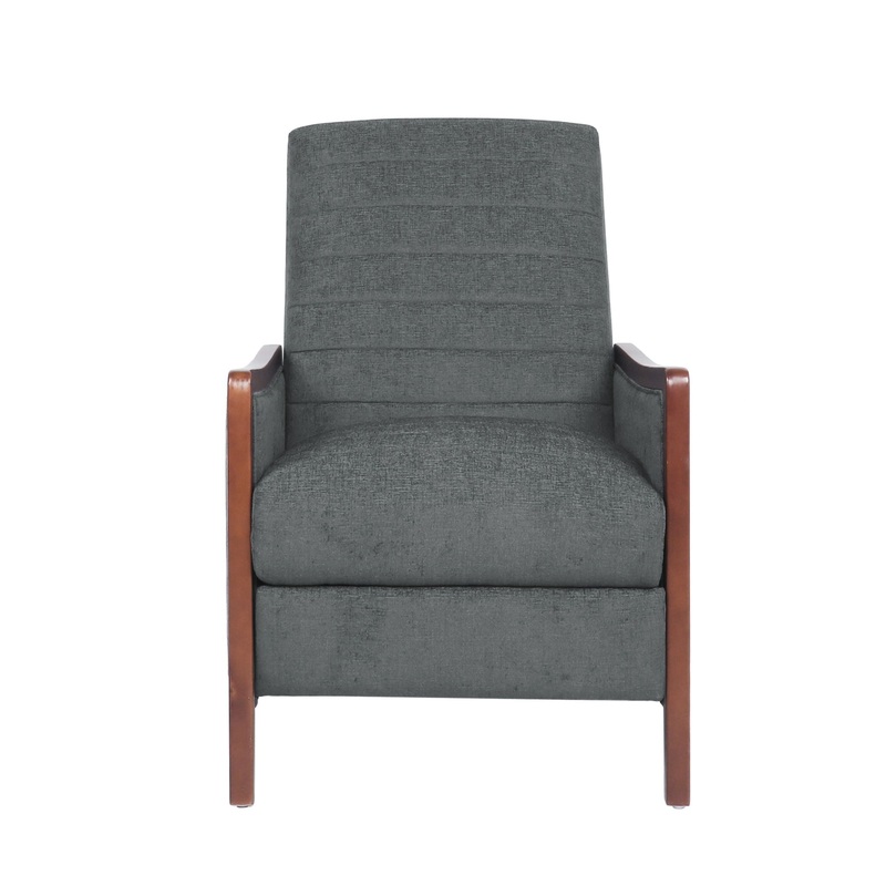 Mendota – Mid Century Modern Fabric Channel Stitch Wood Pushback Recliner – Gray