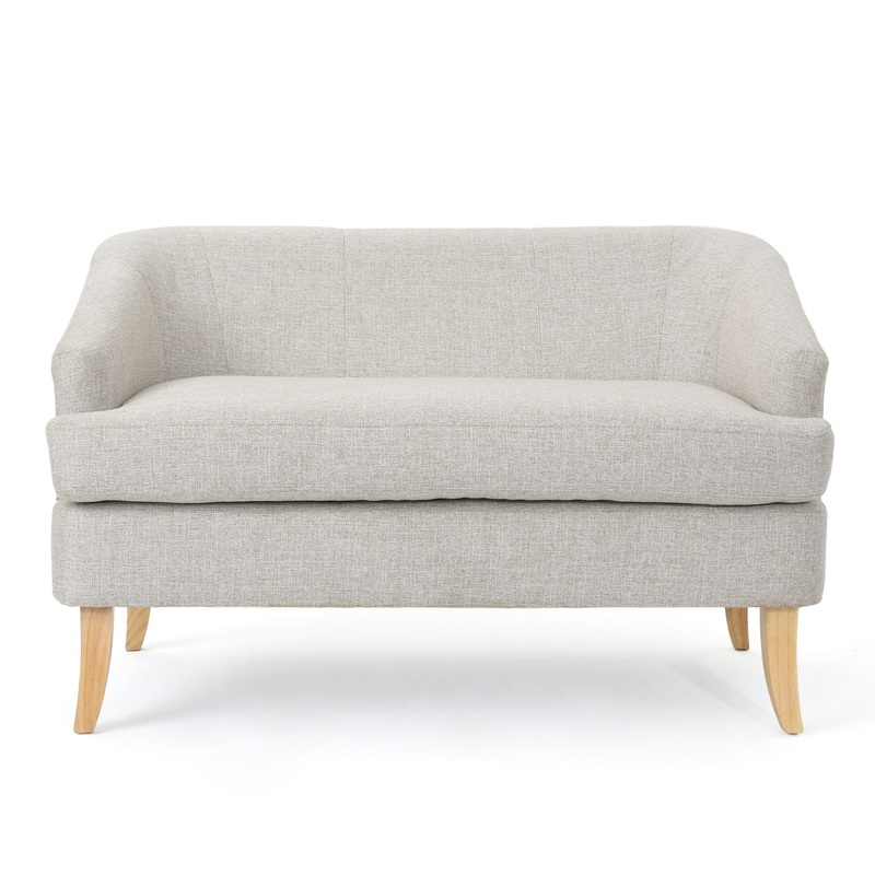 Mid Century Modern Loveseat With Polyester Upholstery And Birch Wood Frame – Beige