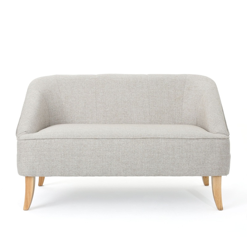 Modern Fabric Loveseat With Sloped Armrests For Living Room – Beige