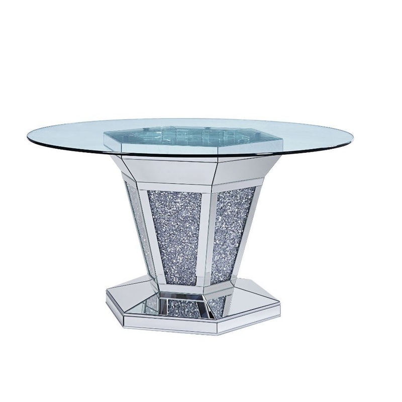 Noralie – Dining Table – Mirrored, Faux Diamonds & Clear Glass Top