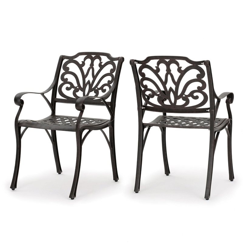 Patio Cast Aluminum Outdoor Dining Chairs (Set of 2) – Bronze