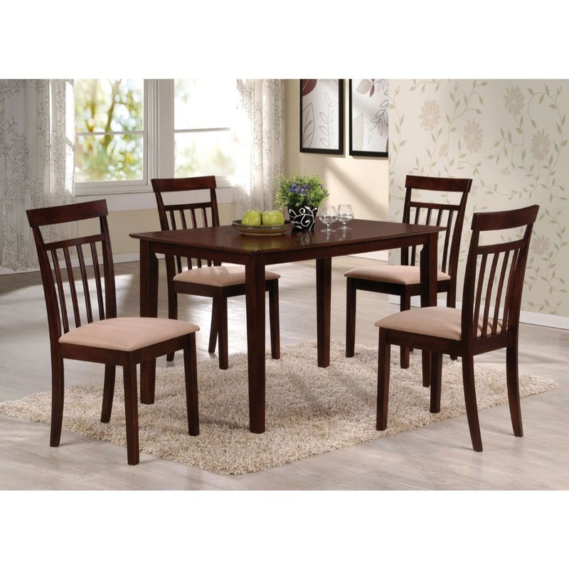 Samuel – 5 Piece Dining Set – Beige Microfiber &Espresso