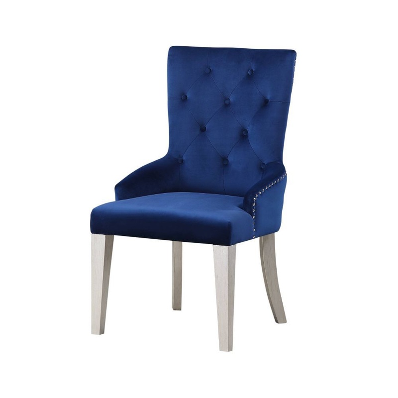 Varian – Side Chair – Blue Fabric & Antique Platinum