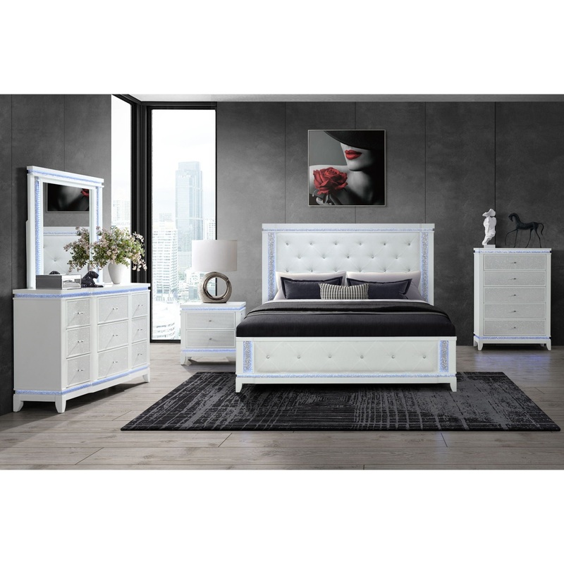Alina – 5 Piece Queen Bedroom Set With LED – White