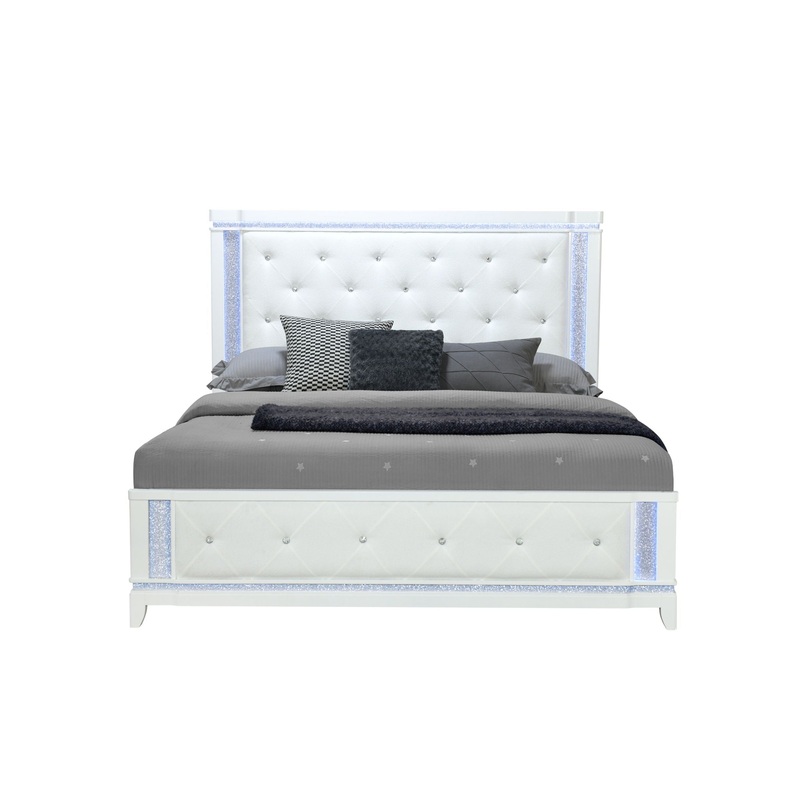 Alina – King Bed With LED – White