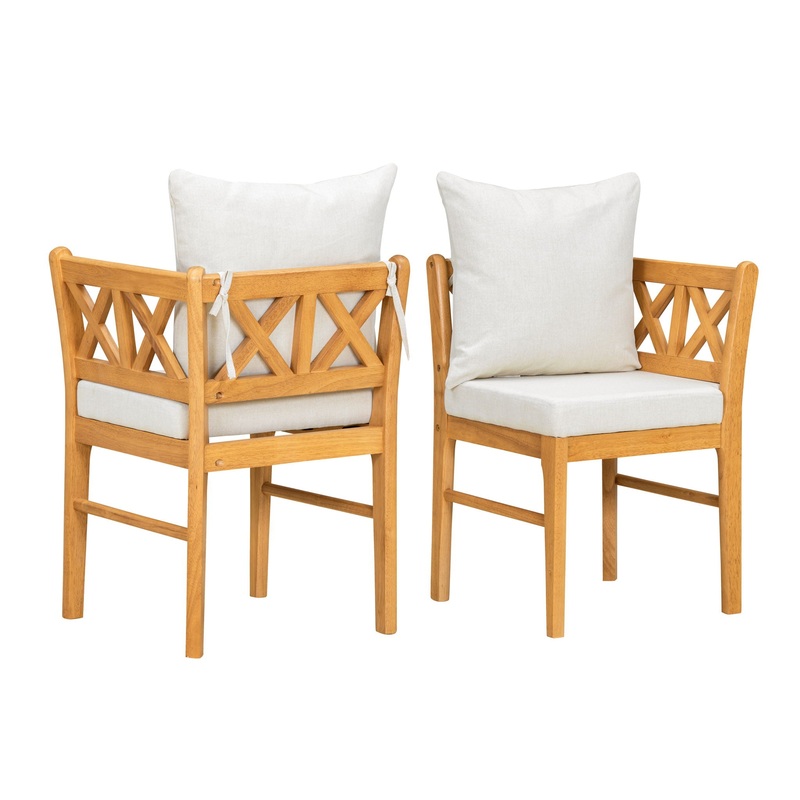 Farmhouse Modern Dining Corner Chairs (Set of 2) With Handwoven Rattan Backrests And Solid Wood Legs – Natural / White
