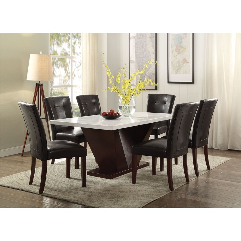 Forbes – Dining Table With Marble Top – White Marble Top & Walnut