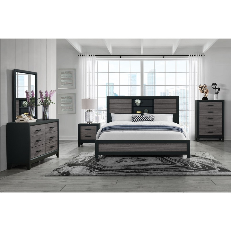 Lisbon – 5 Piece King Bookcase Bedroom Set – Gray / Black