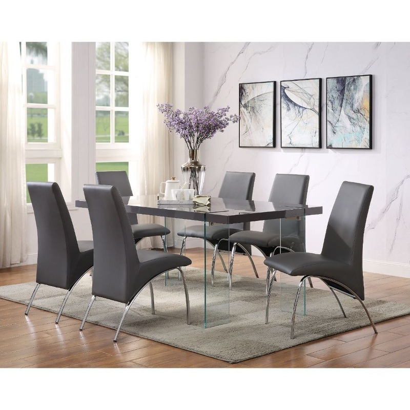 Noland – Dining Table – Gray High Gloss & Clear Glass