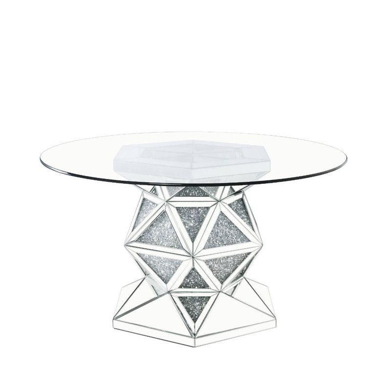 Noralie – 52 Round Dining Table – Mirrored & Faux Diamonds